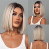 White Blonde Gray Synthetic Bob Wig with Bangs – Short, Straight, Heat Resistant, Perfect for Women’s Cosplay & Everyday Wear