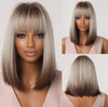 White Blonde Gray Synthetic Bob Wig with Bangs – Short, Straight, Heat Resistant, Perfect for Women’s Cosplay & Everyday Wear