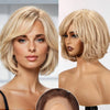 Chocolate Brown Remy Human Hair Lace Frontal Wigs with Bangs Short Wavy Bob Wig Transparent Lace Front Pixie Cut Hair for Women