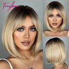 White Blonde Gray Synthetic Bob Wig with Bangs – Short, Straight, Heat Resistant, Perfect for Women’s Cosplay & Everyday Wear