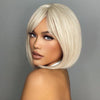 White Blonde Gray Synthetic Bob Wig with Bangs – Short, Straight, Heat Resistant, for Women, Cosplay & Daily Use 