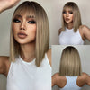 White Blonde Gray Synthetic Bob Wig with Bangs – Short, Straight, Heat Resistant, for Women, Cosplay & Daily Use 