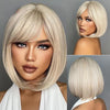 White Blonde Gray Synthetic Bob Wig with Bangs – Short, Straight, Heat Resistant, for Women, Cosplay & Daily Use 