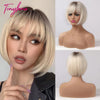 White Blonde Gray Synthetic Bob Wig with Bangs – Short, Straight, Heat Resistant, for Women, Cosplay & Daily Use 