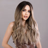 Women's Long Curly Hair In The Middle Part Of The Big Wave Of Gray And Gold Mixed Color Pick Dye Wig