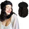 Wigyy Black Berets Cap with 8 Inch Wavy Curly Hat Wig - Effortless Glamor