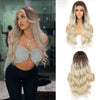 Long Wavy Middle Part Hair Ombre Brown Blonde Red Wigs