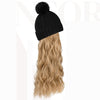 WigyyIns Hot Hat Hair Extension Long Wavy Curly Black Hat Wig - Effortless Glamor