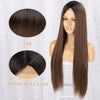 Long Straight Ombre Brown Synthetic Wigs Middle Part Wig Suitable For Party Use