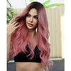 Female Long Curly Hair Medium Parting Pink Gradient Big Wave Wig