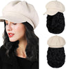 Newsboy Cap with 10 Inch Wavy Curly Hair Extensions for Women - Effortless Glamor