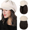 Newsboy Cap with 10 Inch Wavy Curly Hair Extensions for Women - Effortless Glamor