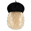 Wigyy Black Berets Cap with 8 Inch Wavy Curly Hat Wig - Effortless Glamor