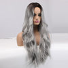 26 inch Long Silver Wig for Women Ombre Silver Grey Wigs Middle Part Wavy Cosplay Wig - Effortless Glamor