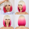 Ins Hot Women Omber Blond Pink Short Straight Bob Wig - Effortless Glamor