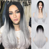 2021 Black to Silver Straight Mini Lace Front Wigs - Effortless Glamor