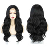 Long Black Wavy Mid Part Wide Lace Front Wigs - Effortless Glamor