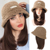 Lamb Hair Fisherman Light Coffee Hat mid-Length Wig - Effortless Glamor