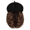 Wigyy Black Berets Cap with 8 Inch Wavy Curly Hat Wig - Effortless Glamor