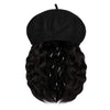 Wigyy Black Berets Cap with 8 Inch Wavy Curly Hat Wig - Effortless Glamor