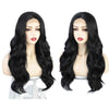 Long Black Wavy Mid Part Wide Lace Front Wigs - Effortless Glamor