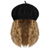 Wigyy Black Berets Cap with 8 Inch Wavy Curly Hat Wig - Effortless Glamor