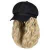 Newsboy Cap with 10 Inch Wavy Curly Hair Extensions for Women - Effortless Glamor