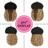 Wigyy Black Berets Cap with 8 Inch Wavy Curly Hat Wig - Effortless Glamor