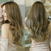 Ladies Middle Part Long Curly Hair Big Wave Pick Dye Gold Wig