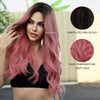 Female Long Curly Hair Medium Parting Pink Gradient Big Wave Wig