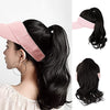 Ponytail Medium Length Curly Hair Open Top Pink Hat Wig - Effortless Glamor