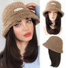 Lamb Hair Fisherman Light Coffee Hat mid-Length Wig - Effortless Glamor